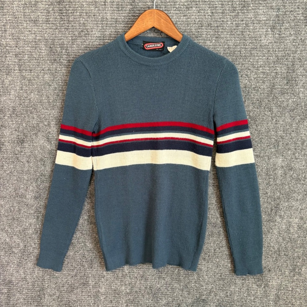 Vintage Tangerine Mens Blue Striped Crewneck Sweater Made in Italy Size M